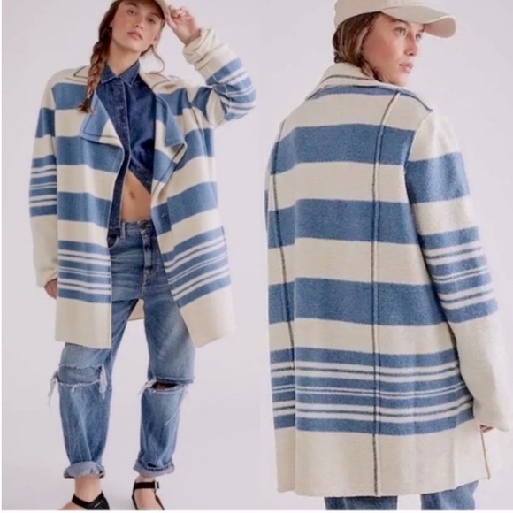 NWT Free People Acadia 100% Boiled Wool Striped Cardigan Size XS/S - Picture 1 of 5